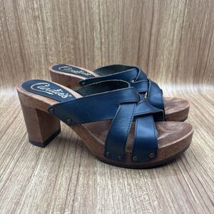 Candies Original Sandal High Heel Slide Blue Crisscross Leather 8.5 Vintage 90’s
